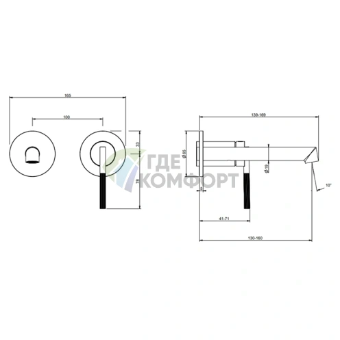 Gessi Ingranaggio Встраиваемый смеситель с изливом в цвете Finox Brushed Nickel (63581#149) - фото 2