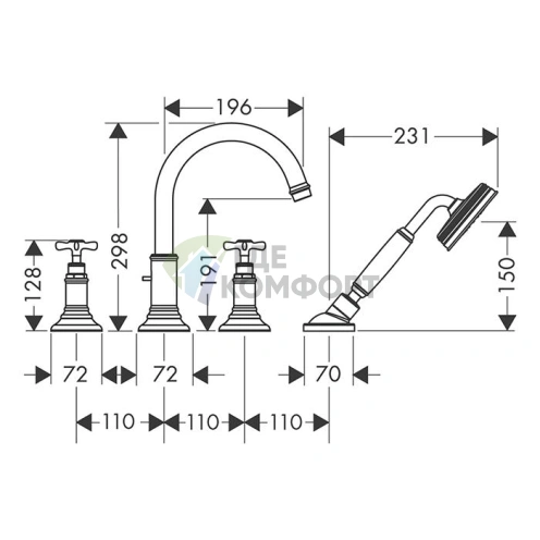 Стильный настенный смеситель AX Montreux для ванны в элегантном цвете шлифованное красное золото (16544310) - фото 2
