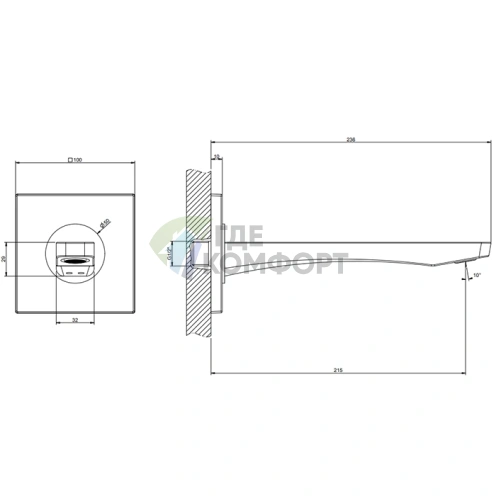 Настенный излив GESSI Rilievo 1/2, цвет Nero XL (совместим с выносным управлением) (59100#299) - фото 2