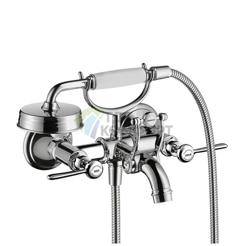 Смеситель для ванны AX Montreux с двумя рычагами и ручным душем, настенный, хром (16551000) - фото 1