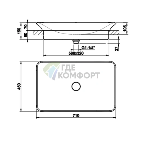 Встраиваемая раковина Gessi iSpa 71x45 см с донным клапаном, белая - фото 2