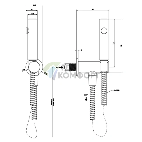Гигиенический душ GESSI с держателем и подводом воды, шланг 1250 мм, цвет Black XL (45123#299) - фото 2