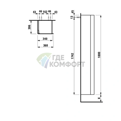 Подвесной шкаф Laufen INO, 36x30.5x180 см, темный орех, левые петли (4.2545.1.030.171.1) - фото 2