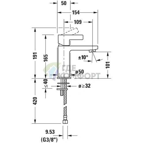 Смеситель для раковины Duravit D-Neo, 1 отв., без донного клапана, хром (DE1020002010) - фото 2