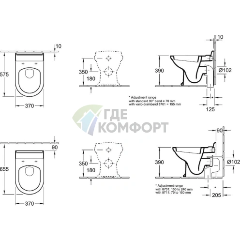 Унитаз приставной Villeroy & Boch Hommage 6663 10R1 цвета Alpin - фото 5