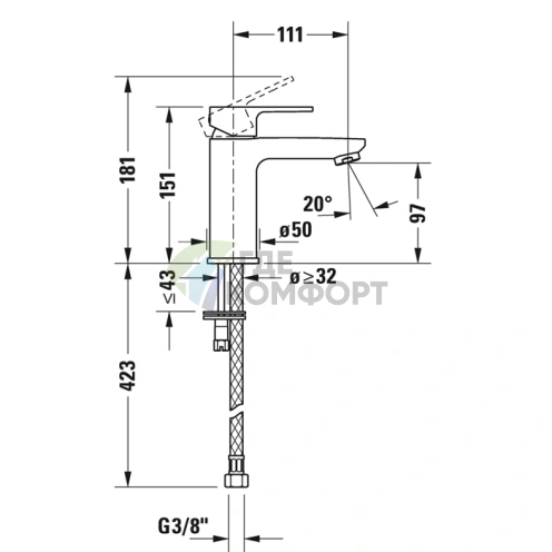Смеситель для раковины Duravit B.3, 1 отверстие, короткий излив 111 мм, хром (B31010002010) - фото 2