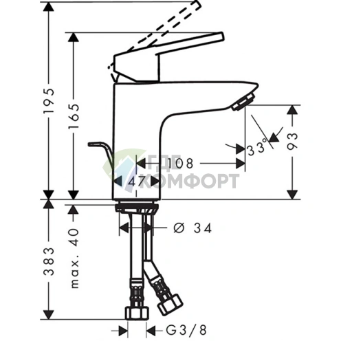 Смеситель для раковины Hansgrohe Logis Loop, 1 отв., с донным клапаном, хром (71151000) - фото 2