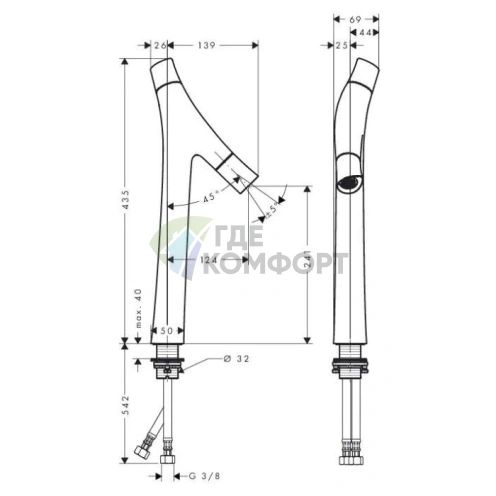 Смеситель для раковины AX Starck Organic 240, однорычажный, хром (12013000) - фото 2