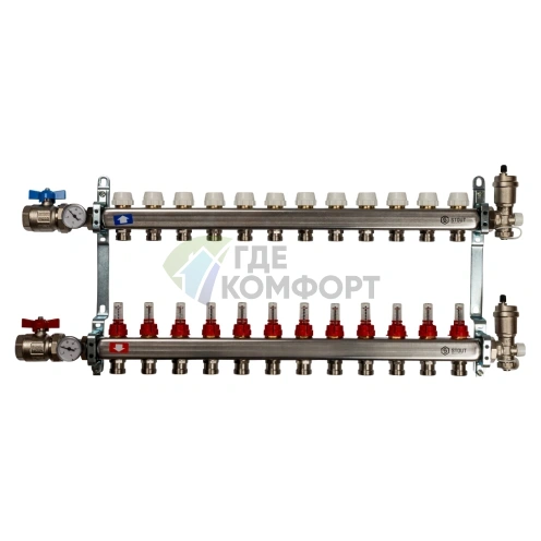 Коллекторная группа в сборе из нержавеющей стали с расходомерами на 12 выходов STOUT - фото 1
