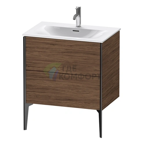 Тумба подвесная Duravit XViu 591x710x480 мм, 2 ящика, цвет орех темный/черный матовый (XV43010B221) - фото 1