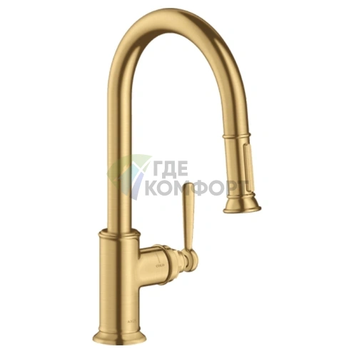 Смеситель для кухни AX Montreux однорычажный с выдвижным душем, шлифованное золото (16581250) - фото 1