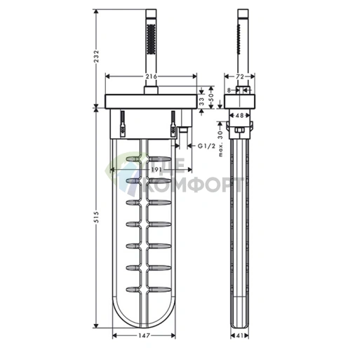 Душевой набор AX Edge с функцией 2jet для установки на край ванны в цвете полированное красное золото (46470300) - фото 2
