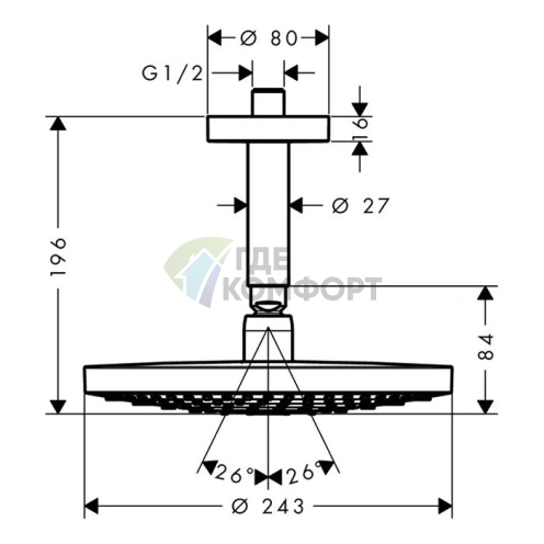 Верхний душ HG Raindance Select S 240 мм с технологией RainAir и шарнирным соединением, хром (26467000) - фото 2