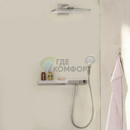 Настенный термостат Hansgrohe ShowerTabletSelect 700 для ванны с полкой из безопасного стекла (13184000) - фото 1