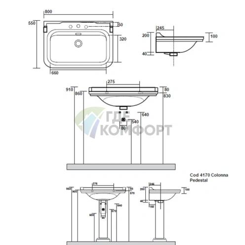Керамическая раковина Kerasan Waldorf 80x55 см черная с хромированной заглушкой (4141K4nero/cr*1) - фото 2
