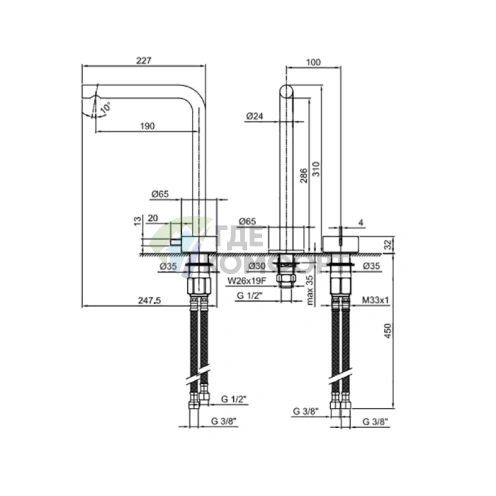 Смеситель для раковины Fantini AF/21 с двумя отверстиями, цвет Matt Copper PVD (27 P9 A107WF) - фото 2