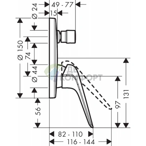 Встраиваемый смеситель для ванны Hansgrohe Novus с защитной комбинацией, хром (71046000) - фото 2
