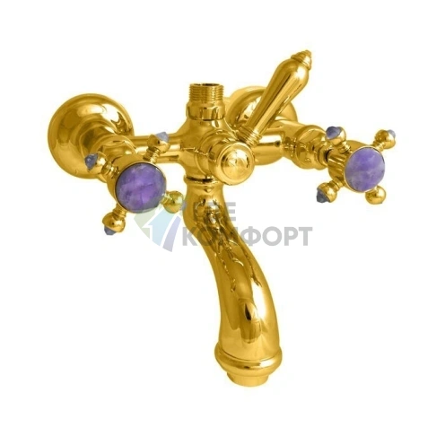 Золотой смеситель Nicolazzi Le Pietre для ванны с верхним изливом и душем (2100GO09) - фото 1