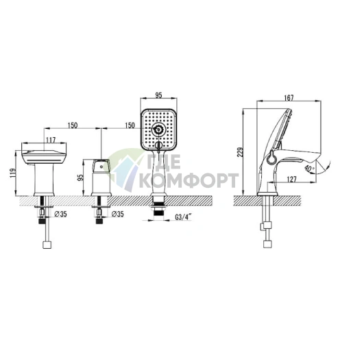Смеситель Lemark Unit LM4545C: накладной на борт ванны - фото 2