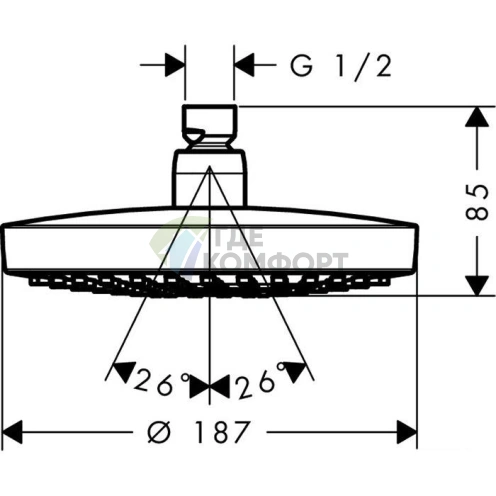 Верхний душ HG Raindance Select S 180 мм с технологией 2jet Rain и шарнирным соединением (26522000) - фото 2