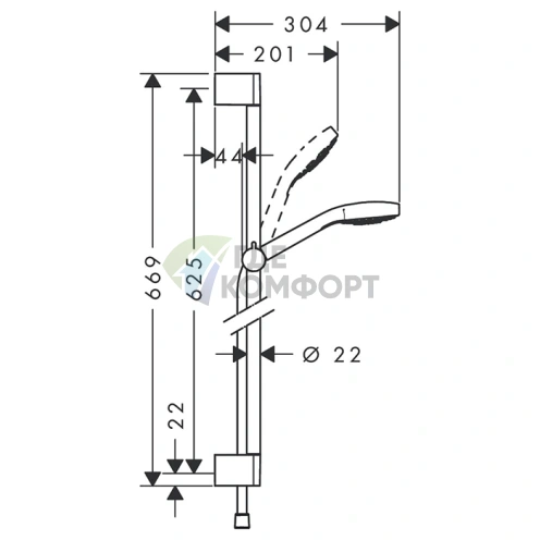 Душевой набор HG Croma Select S: штанга 650 мм, ручной душ 110 мм, 3 функции, EcoSmart, белый/хром (26563400) - фото 2
