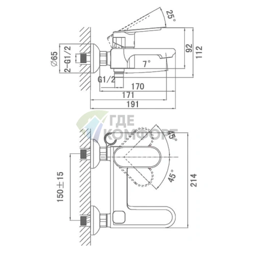 Смеситель для ванны с душем D K Speyer Rhein DA1313201 - фото 2