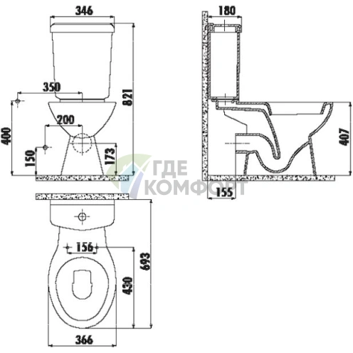 Унитаз-компакт подвесной Creavit Pitta PA311 - фото 2