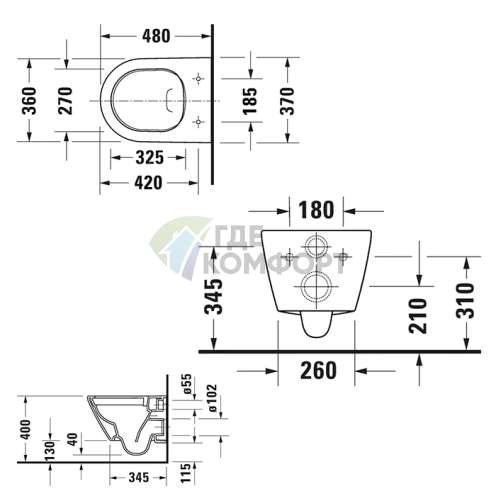 Унитаз подвесной Duravit D-Neo 370x480 мм, безободковый, белый (2587090000) - фото 2