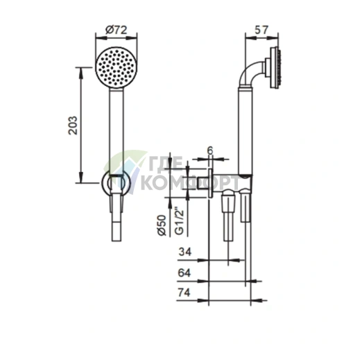 Душевой набор Fantini Icona Classic с ручной лейкой и держателем, черный матовый (53 13 R043) - фото 2