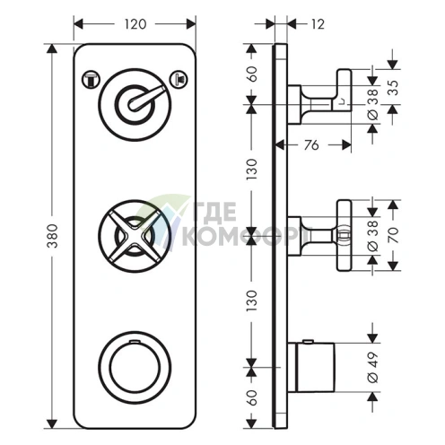 Термостат для душа AX Citterio E для скрытого монтажа (2 подключения, накладная часть), цвет «Шлифованный никель» (36703820) - фото 2