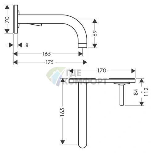Встраиваемый смеситель для раковины AX Uno шлифованный черный с донным клапаном (38112340) - фото 2