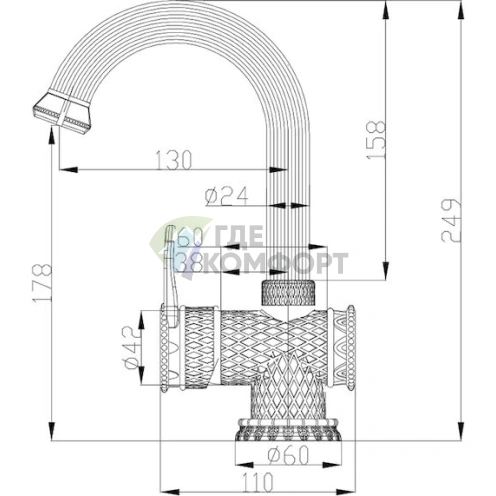 Смеситель Zorg Antic A 411U-BR для раковины с высоким изливом и матовым черным покрытием - фото 2