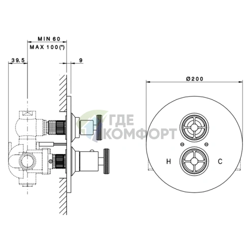 Внешняя часть термостатического смесителя Nicolazzi Termostatico 3/4 с запорным вентилем, хром (4909CR44) - фото 2