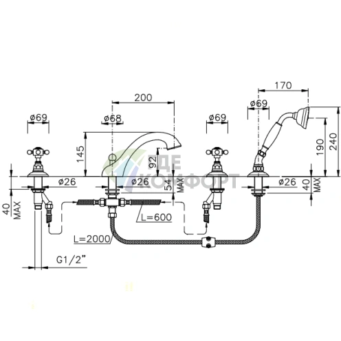 Смеситель для ванны Nicolazzi Half Dome с ручным душем в элегантном тёмно-бронзовом цвете (1404DB70) - фото 2