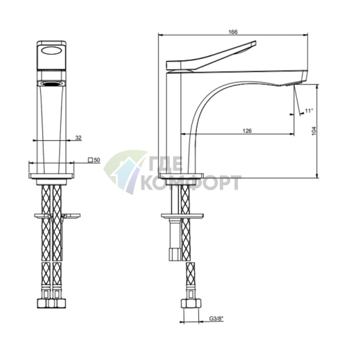 GESSI Rilievo Однорычажный смеситель для раковины без донного клапана, хром (59002#031) - фото 2