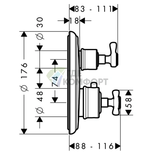 Термостатический смеситель для душа AXOR MONTREUX встраиваемый, с переключающим вентилем, сталь (16820800) - фото 2