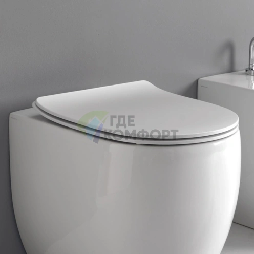 Сиденье для унитаза Kerasan Flo SLIM белое с микролифтом (хром) (319101) - фото 1