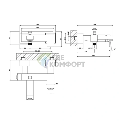 Однорычажный смеситель Gessi Rettangolo для ванны с автоматическим переключателем душ/ванна, черный (20013#299) - фото 2