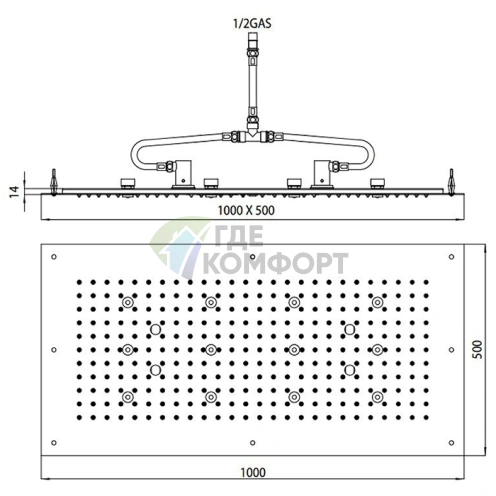 Верхний душ BOSSINI DREAM-XL прямоугольный 1000x500 мм с LED-подсветкой, хром (WI0382.030) - фото 2