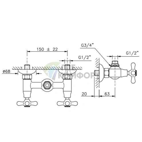 Смеситель для душа Nicolazzi Nuova Brenta двухрукояточный с верхним подключением, цвет Gold Brass (2525GB) - фото 2