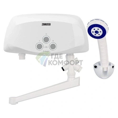 Водонагреватель электрический проточный для душа с краном Zanussi 3-logic TS (3-5 kW) фото 1