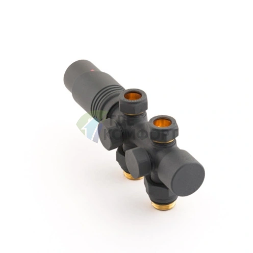 Узел нижнего подключения универсальный Delta Duo черный RAL 9005 с термоголовкой М30x1.5 - фото 2