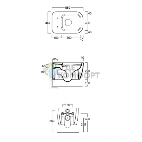 Подвесной безободковый унитаз Simas Henges F85 38х55 см белый матовый (HE18bi matt) - фото 2