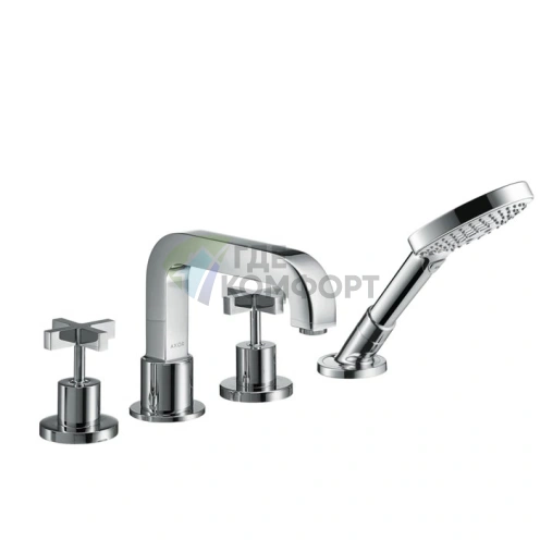 Смеситель AX Citterio для ванны с крестовыми рукоятками и ручным душем, 4 отверстия, хром (39445000) - фото 1