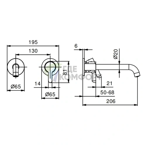 Смеситель для раковины Fantini Icona Classic: встраиваемая модель на 2 отверстия без донного клапана, хром (53 02 R413B) - фото 2