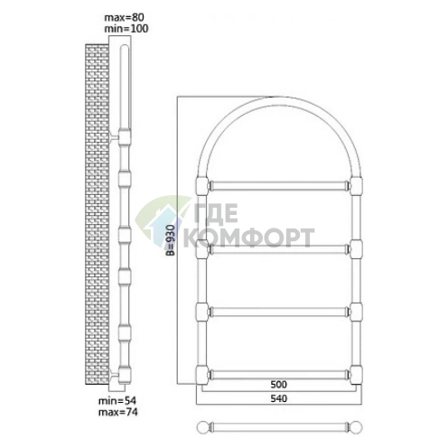 Полотенцесушитель электрический Terminus Версаль П4 50x93 E L - фото 2