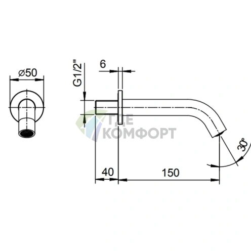 Настенный излив для ванны Fantini Nostromo, 15 см, хром (50 02 8432) - фото 2