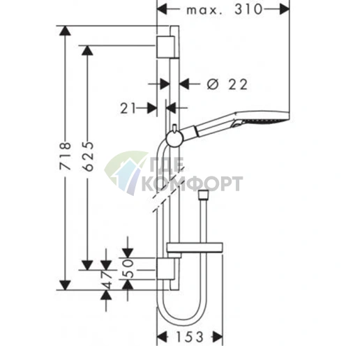 Душевой набор HG Raindance Select S: штанга, ручной душ с технологиями 3-струйного Rain и RainAir, мыльница (белый/хром) (26630400) - фото 2