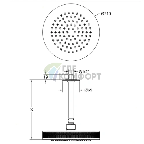 Потолочная душевая головка GESSI INCISO с регулируемой длиной, цвет Finox (58188#149) - фото 2