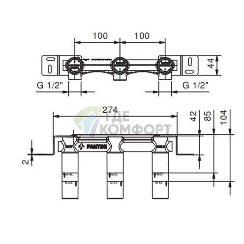 Комплект внутренностей смесителя Fantini для раковины 1/2 дюйма (44 00 R010A) - фото 2